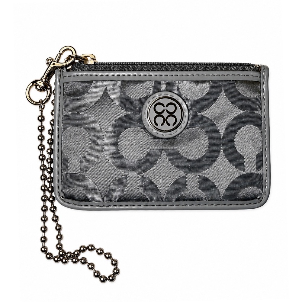 Coach Grey Op Art Sateen Mini Skinny ID Case Coin Purse Silver Logo Wallet